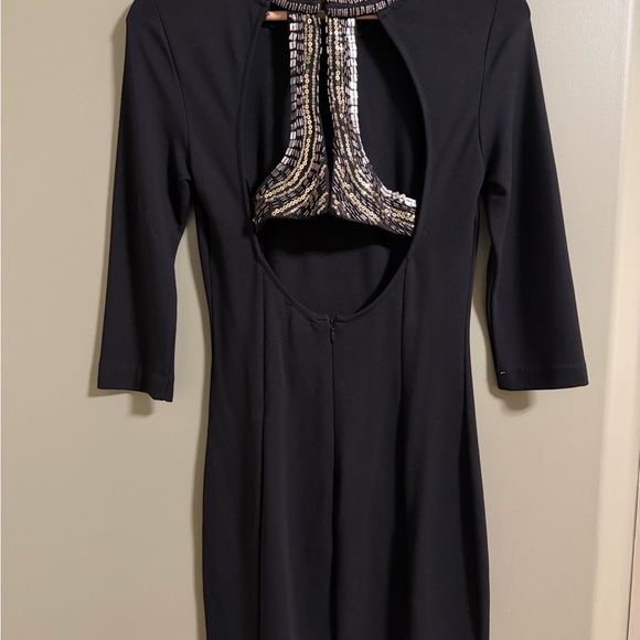 Dynamite Black Long Sleeve Dress with Embellished Neckline and Low Back - Picture 4 of 6